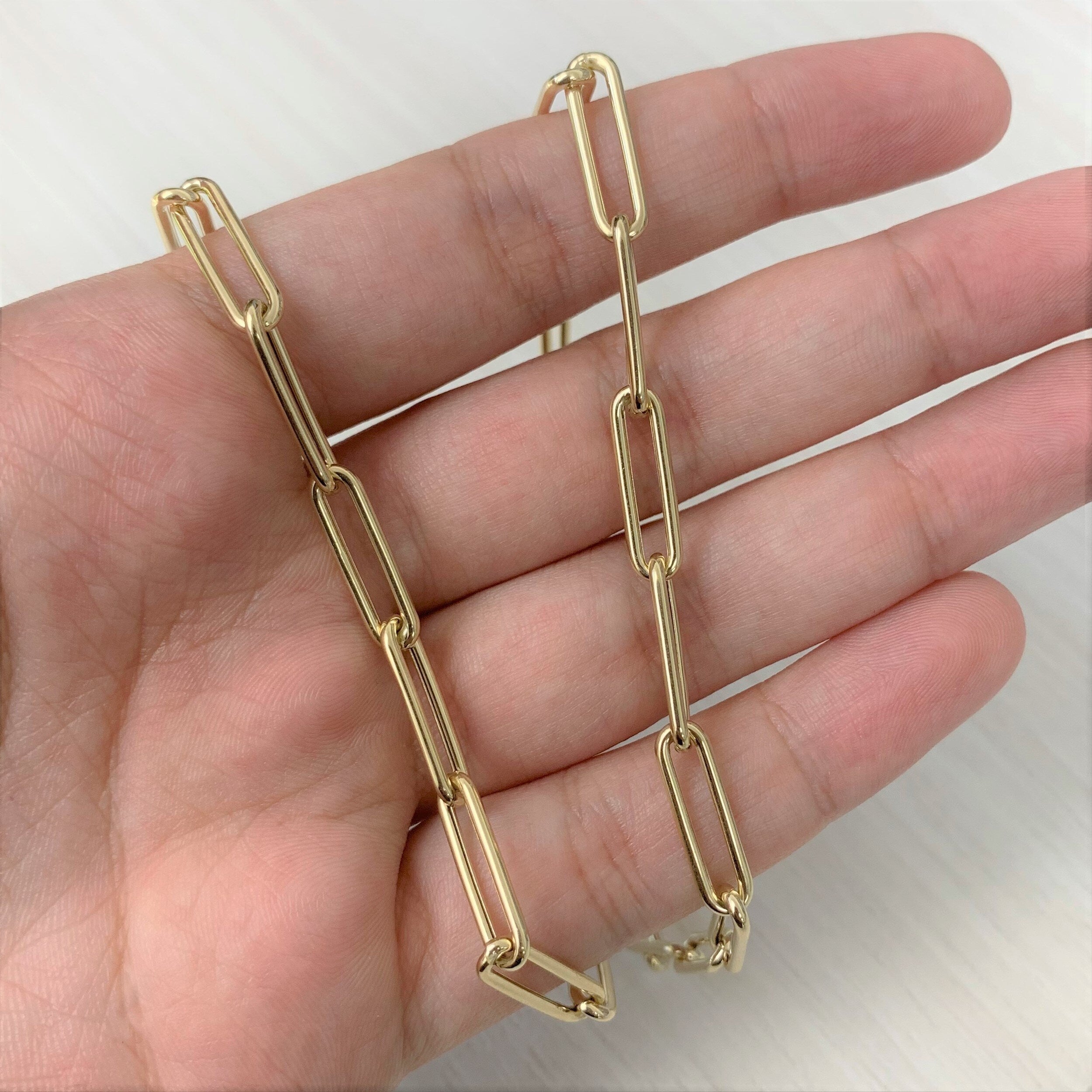 Joelle Collection Gold Link Chain Necklace Paperclip 14k Yellow Gold 18" Inches - Gifts For Her