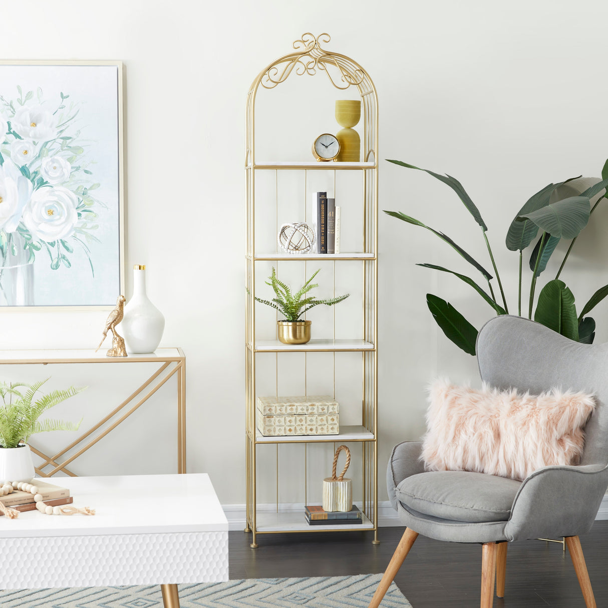 Gold Marble Glam Shelving Unit - 20 x 12 x 79
