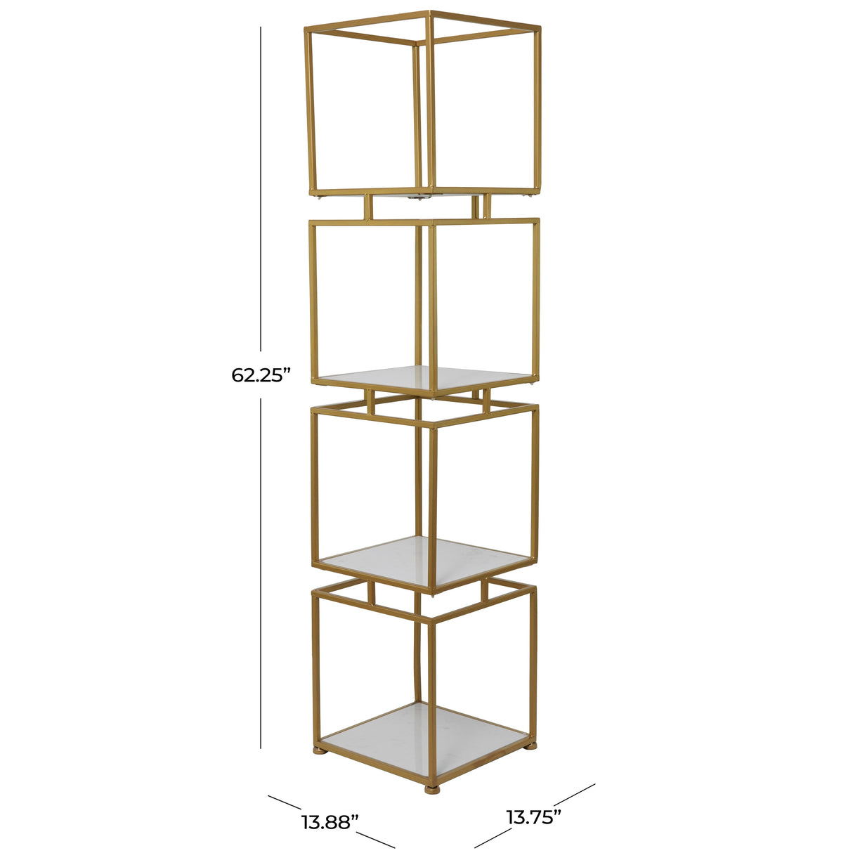 Gold Metal Cube Shelving Unit with 4 Marble Shelves