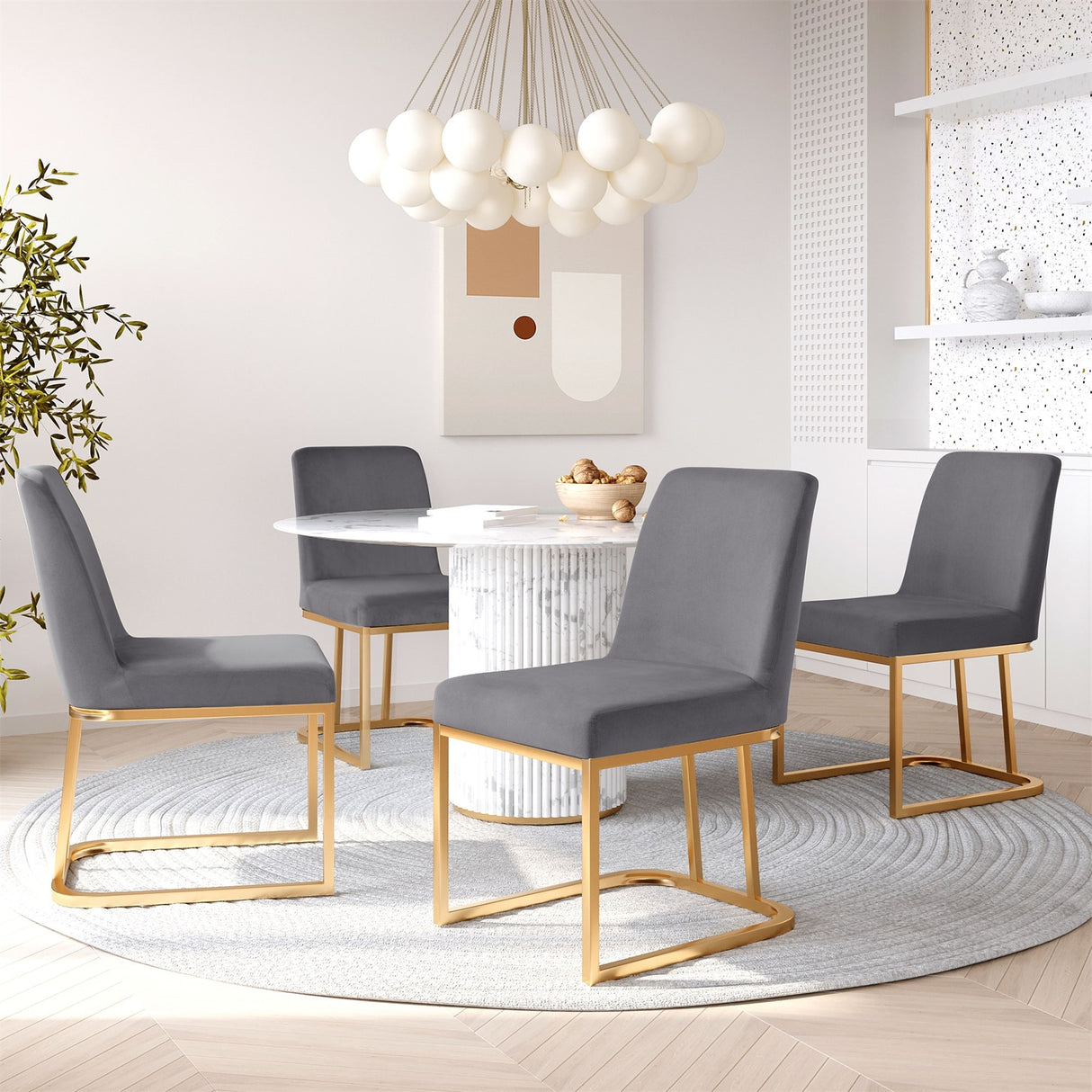 Gold Metal Base Upholstered Armless Velvet Dining Chairs (Set of 4)