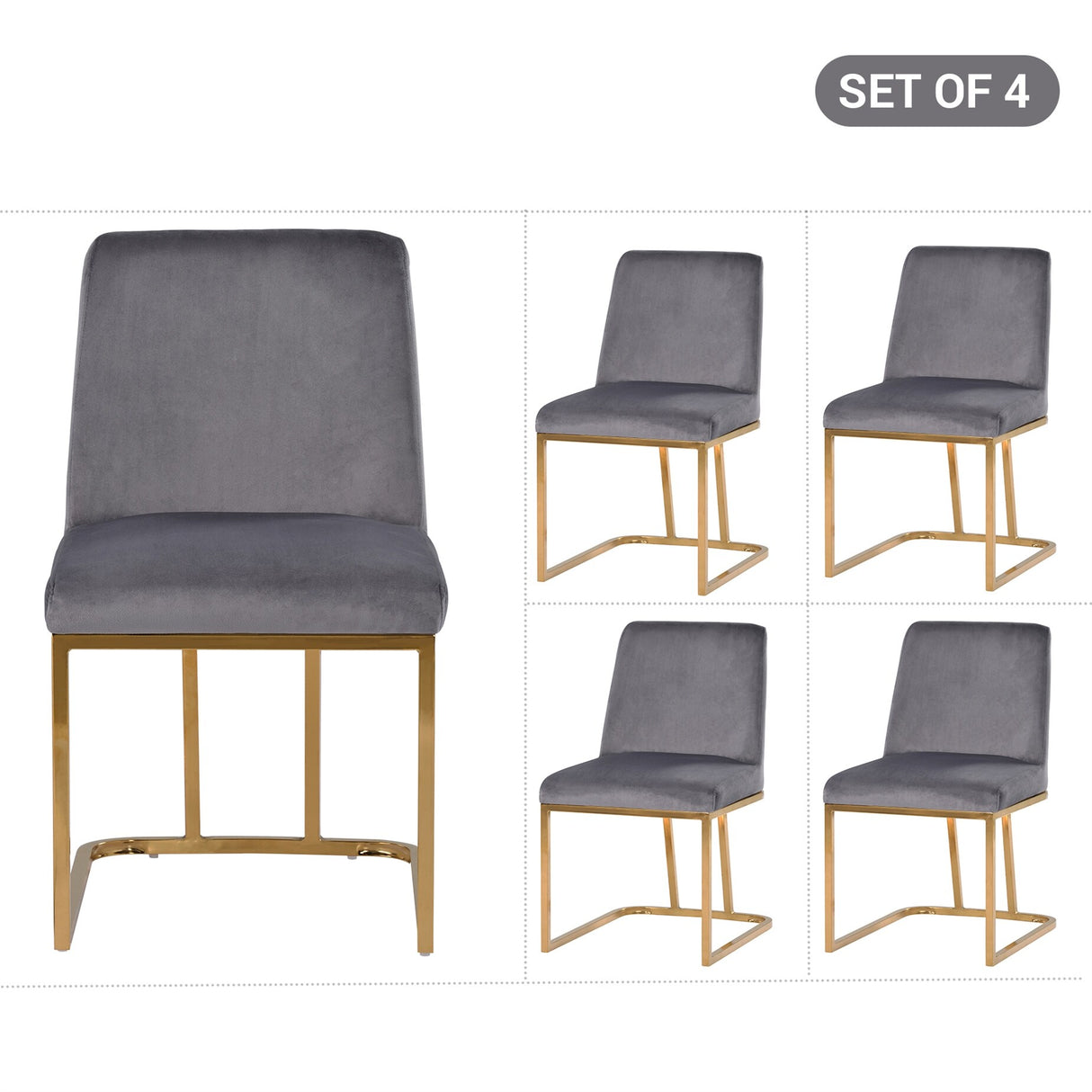 Gold Metal Base Upholstered Armless Velvet Dining Chairs (Set of 4)