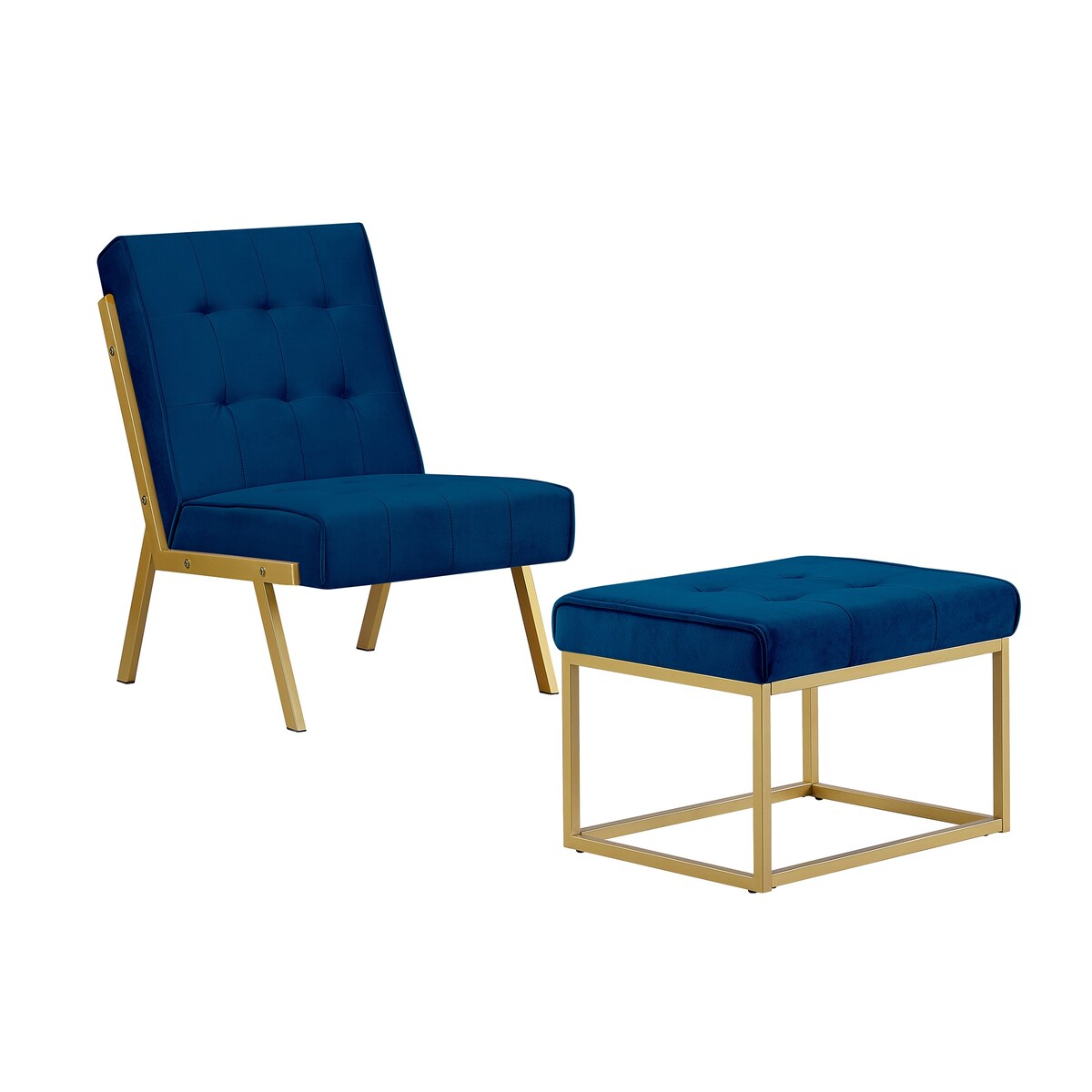 Gold Metal Frame Velvet Upholstery Chair with Ottoman, Comfy Armless Single Lounge Chairs for Living Room Bedroom Reading Room