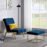 Gold Metal Frame Velvet Upholstery Chair with Ottoman, Comfy Armless Single Lounge Chairs for Living Room Bedroom Reading Room
