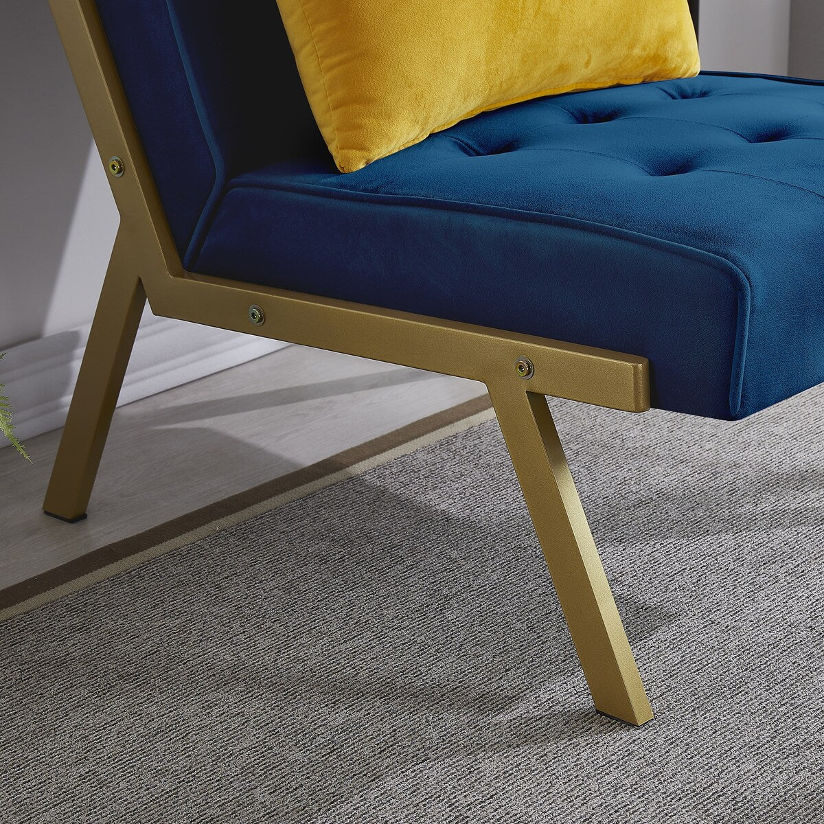 Gold Metal Frame Velvet Upholstery Chair with Ottoman, Comfy Armless Single Lounge Chairs for Living Room Bedroom Reading Room