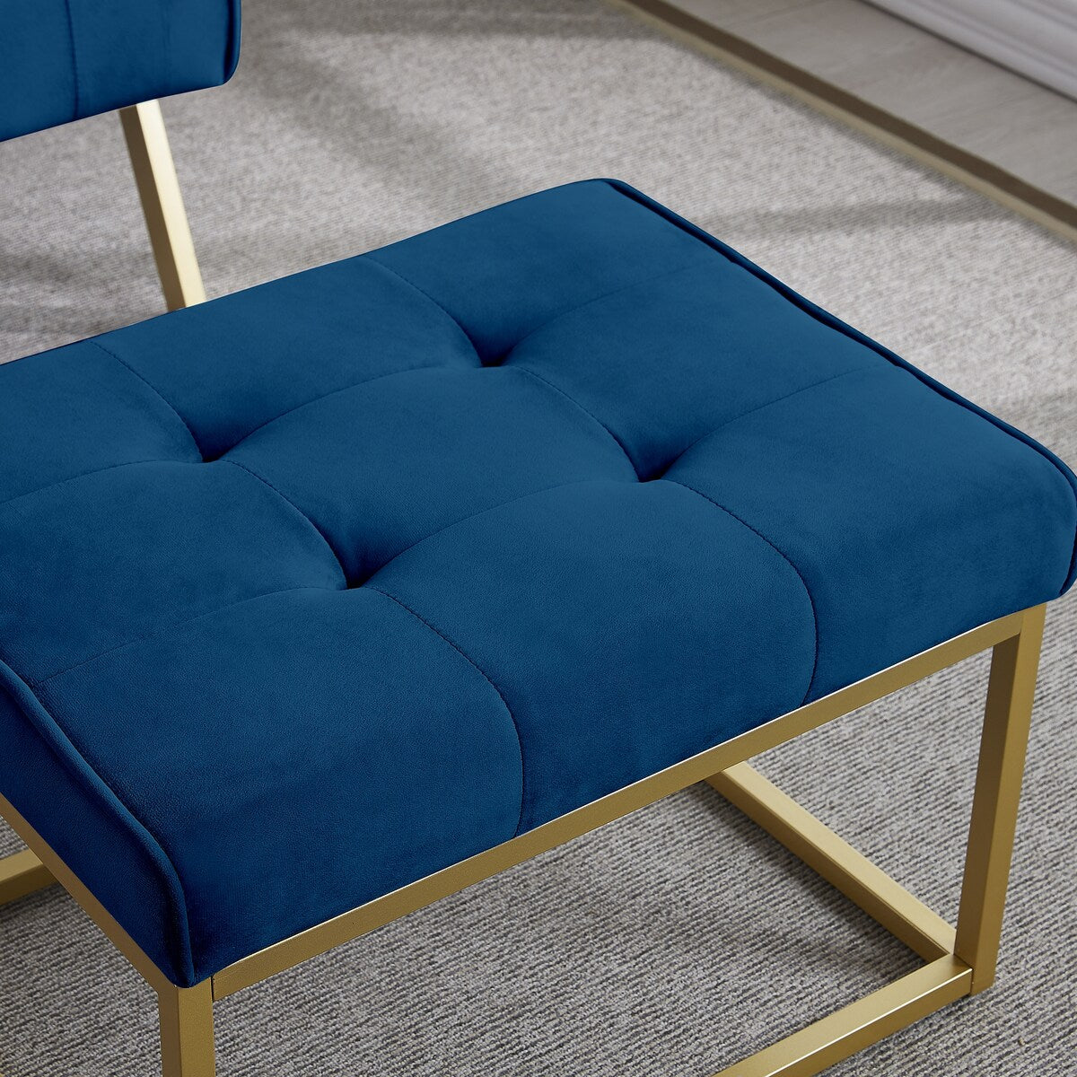 Gold Metal Frame Velvet Upholstery Chair with Ottoman, Comfy Armless Single Lounge Chairs for Living Room Bedroom Reading Room