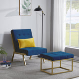 Gold Metal Frame Velvet Upholstery Chair with Ottoman, Comfy Armless Single Lounge Chairs for Living Room Bedroom Reading Room