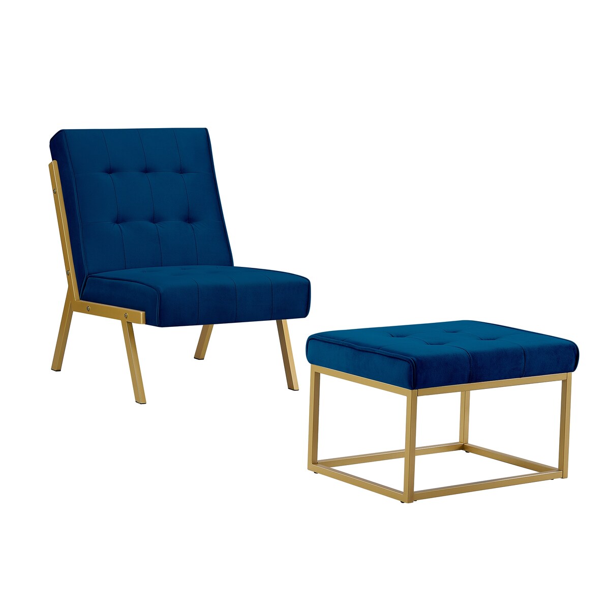 Gold Metal Frame Velvet Upholstery Chair with Ottoman, Comfy Armless Single Lounge Chairs for Living Room Bedroom Reading Room