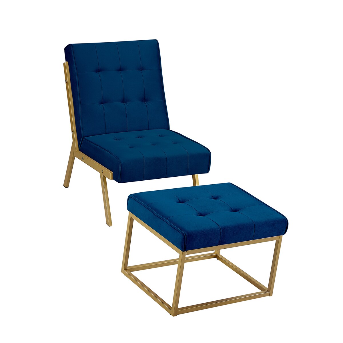 Gold Metal Frame Velvet Upholstery Chair with Ottoman, Comfy Armless Single Lounge Chairs for Living Room Bedroom Reading Room