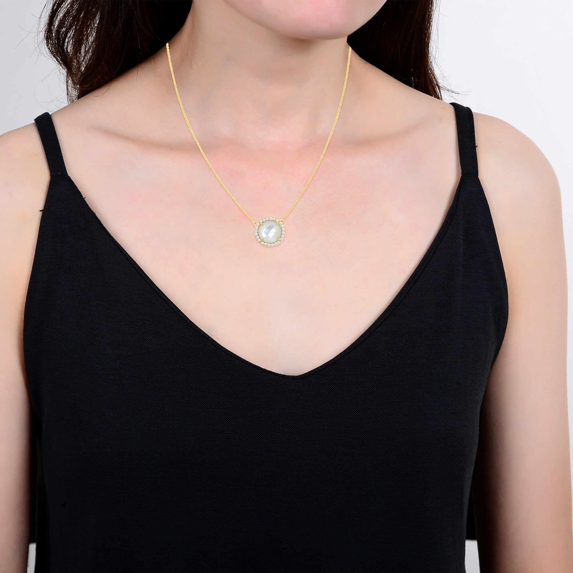 Gold Over Sterling Silver with Mother Of Pearl & White Topaz Necklace