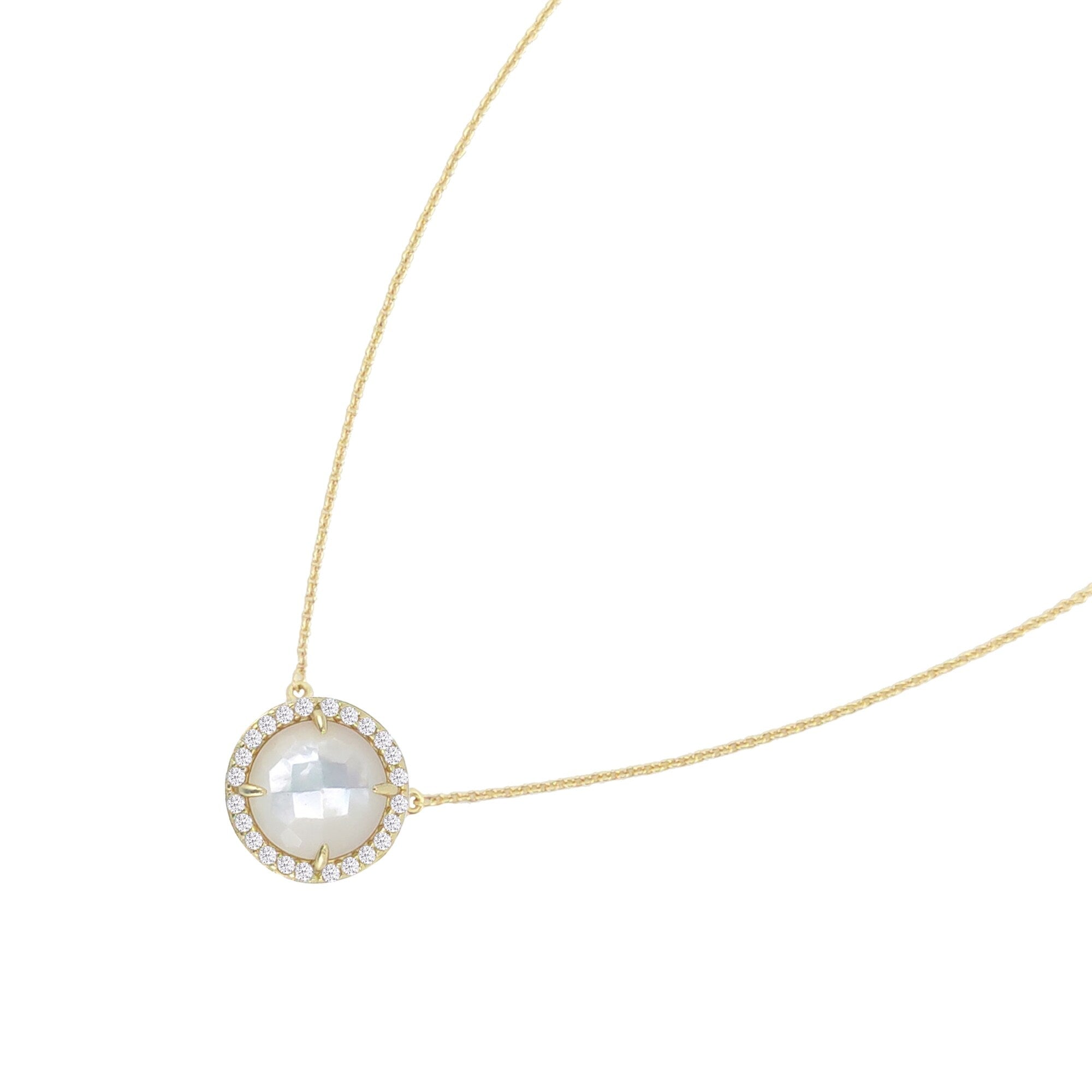 Gold Over Sterling Silver with Mother Of Pearl & White Topaz Necklace