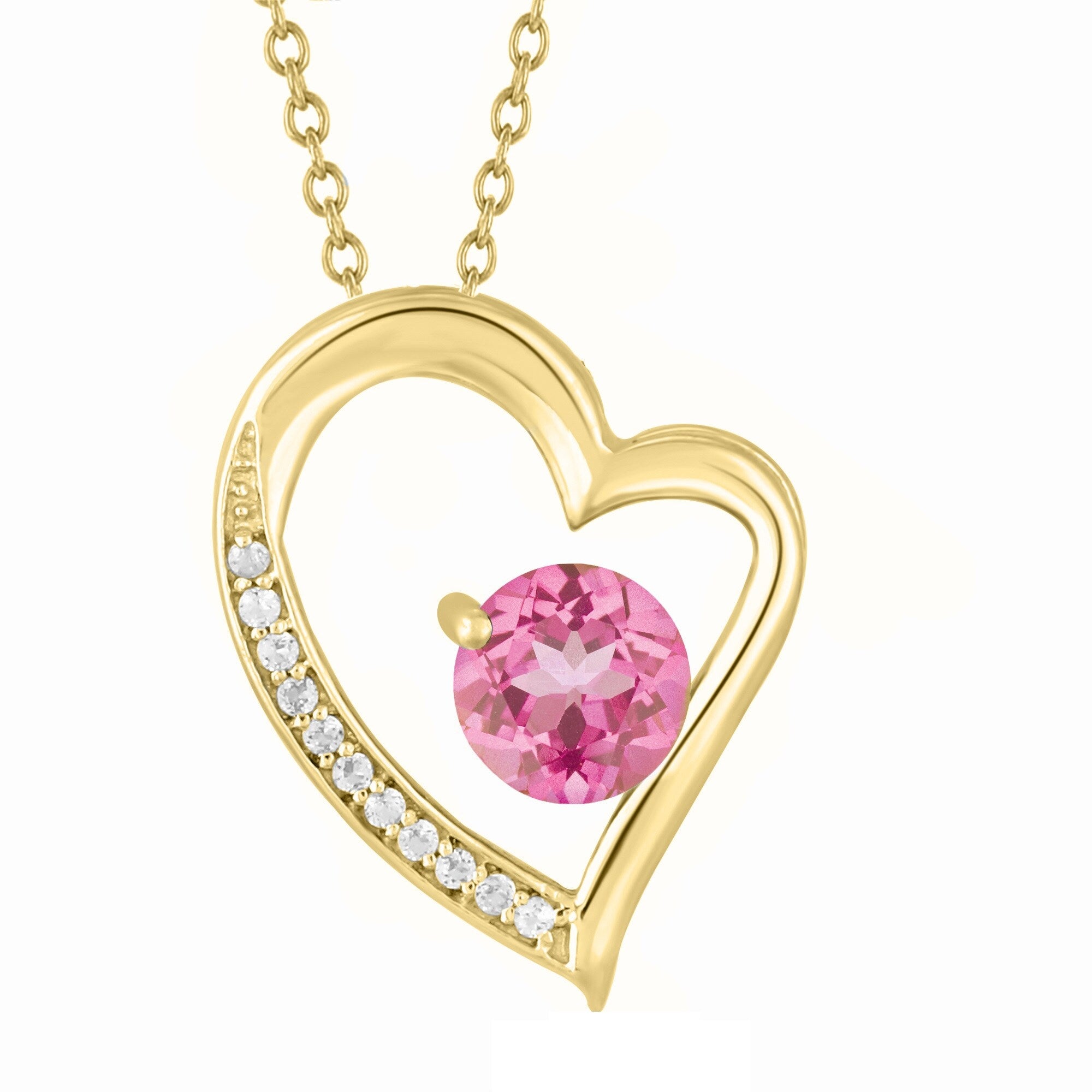 Gold Over Sterling Silver with Pink Topaz & White Topaz Heart Pendant