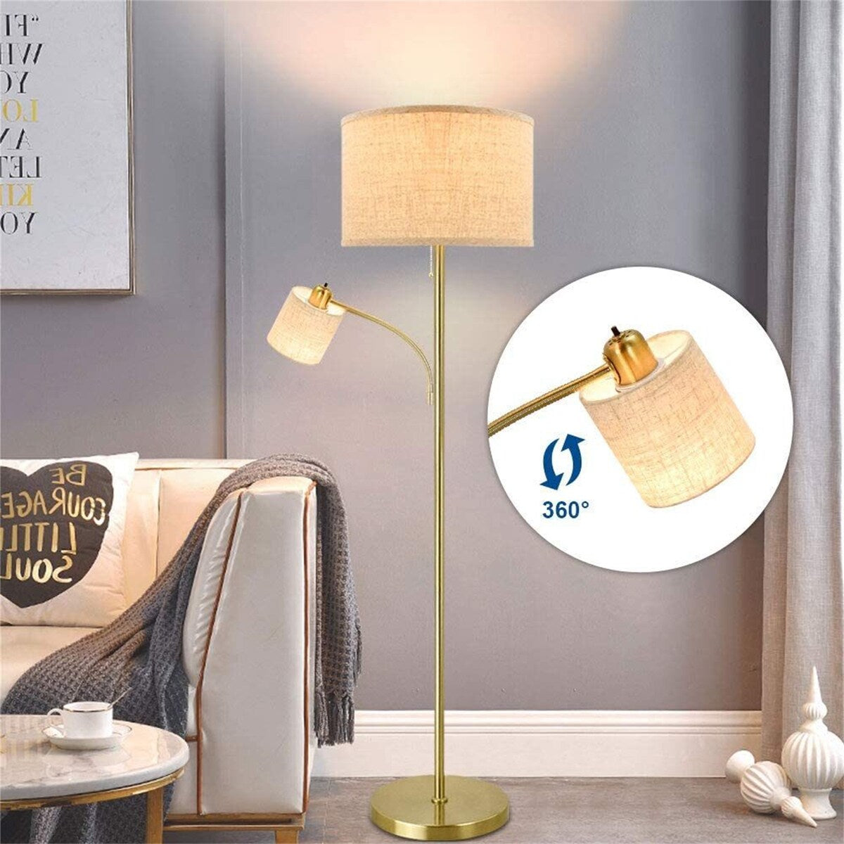 Gold Vintage Adjustable floor Lamp with Bulb