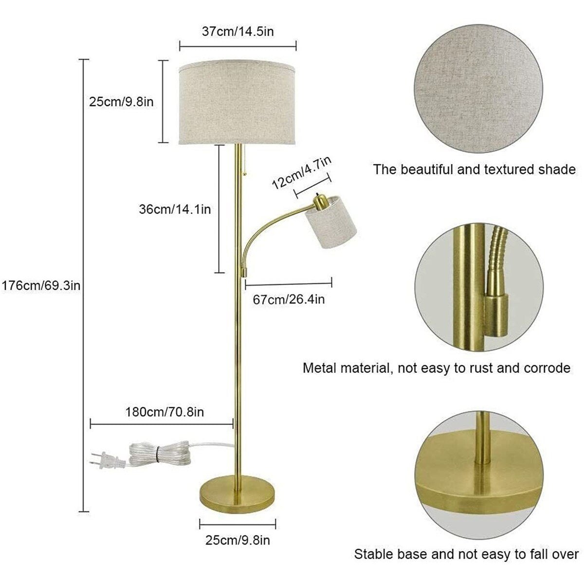 Gold Vintage Adjustable floor Lamp with Bulb