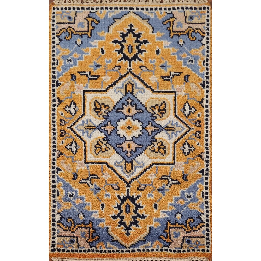 Gold Yellow Kazak Foyer Rug Handmade Wool Carpet - 2'0" x 3'0"