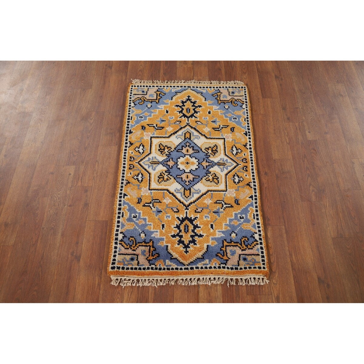 Gold Yellow Kazak Foyer Rug Handmade Wool Carpet - 2'0" x 3'0"