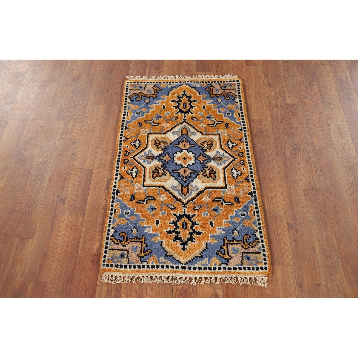 Gold Yellow Kazak Foyer Rug Handmade Wool Carpet - 2'0" x 3'0"