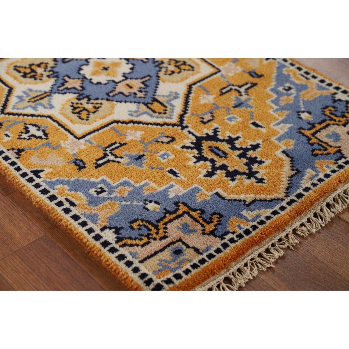 Gold Yellow Kazak Foyer Rug Handmade Wool Carpet - 2'0" x 3'0"