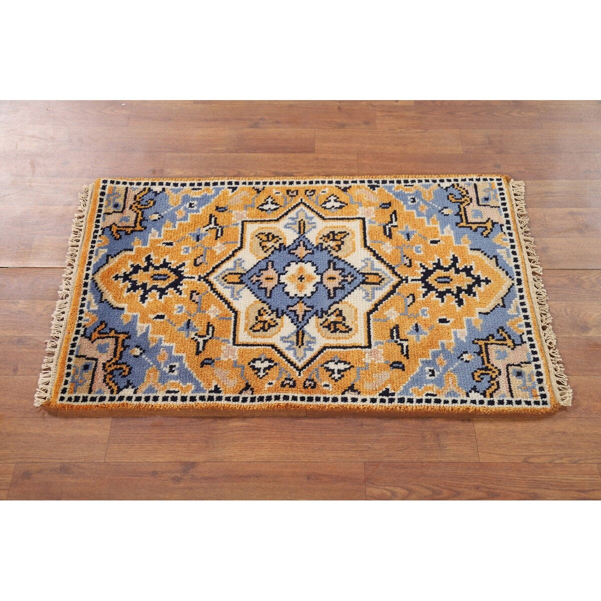 Gold Yellow Kazak Foyer Rug Handmade Wool Carpet - 2'0" x 3'0"