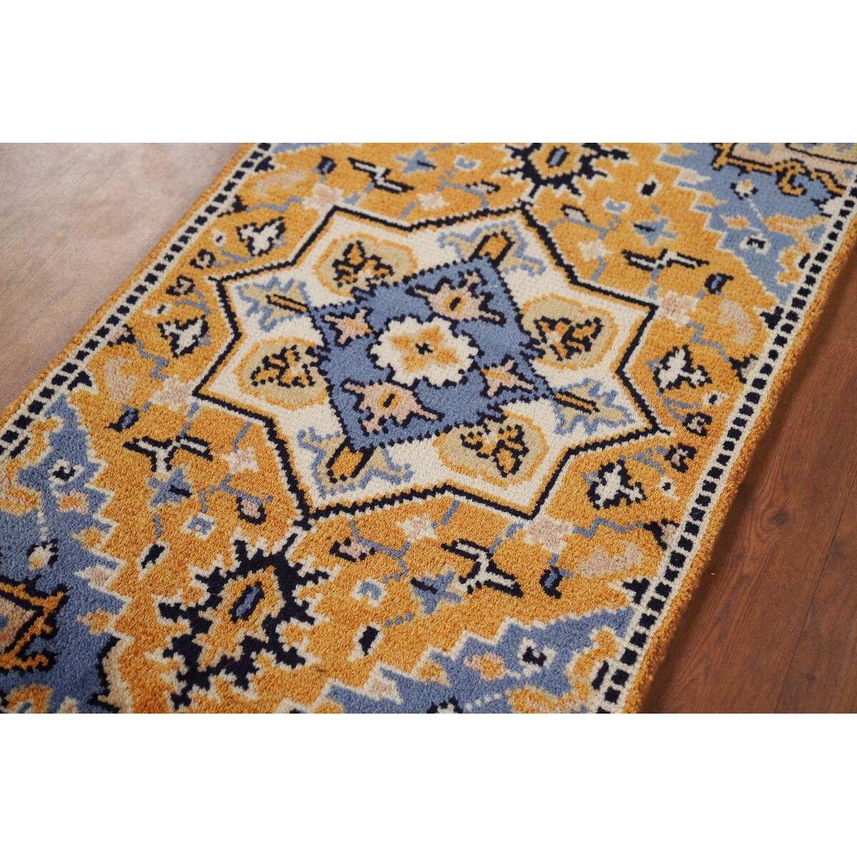 Gold Yellow Kazak Foyer Rug Handmade Wool Carpet - 2'0" x 3'0"