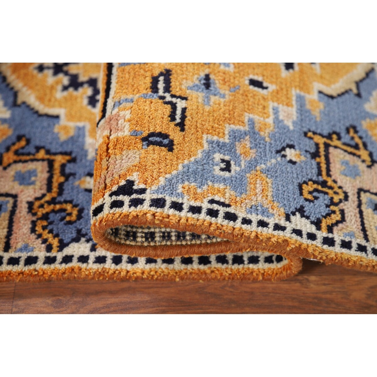 Gold Yellow Kazak Foyer Rug Handmade Wool Carpet - 2'0" x 3'0"