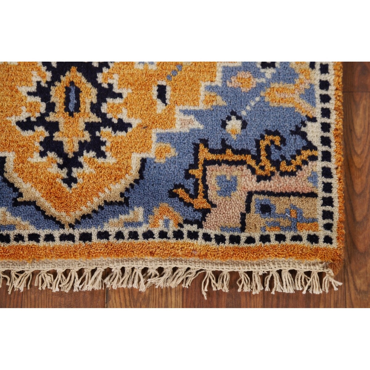 Gold Yellow Kazak Foyer Rug Handmade Wool Carpet - 2'0" x 3'0"