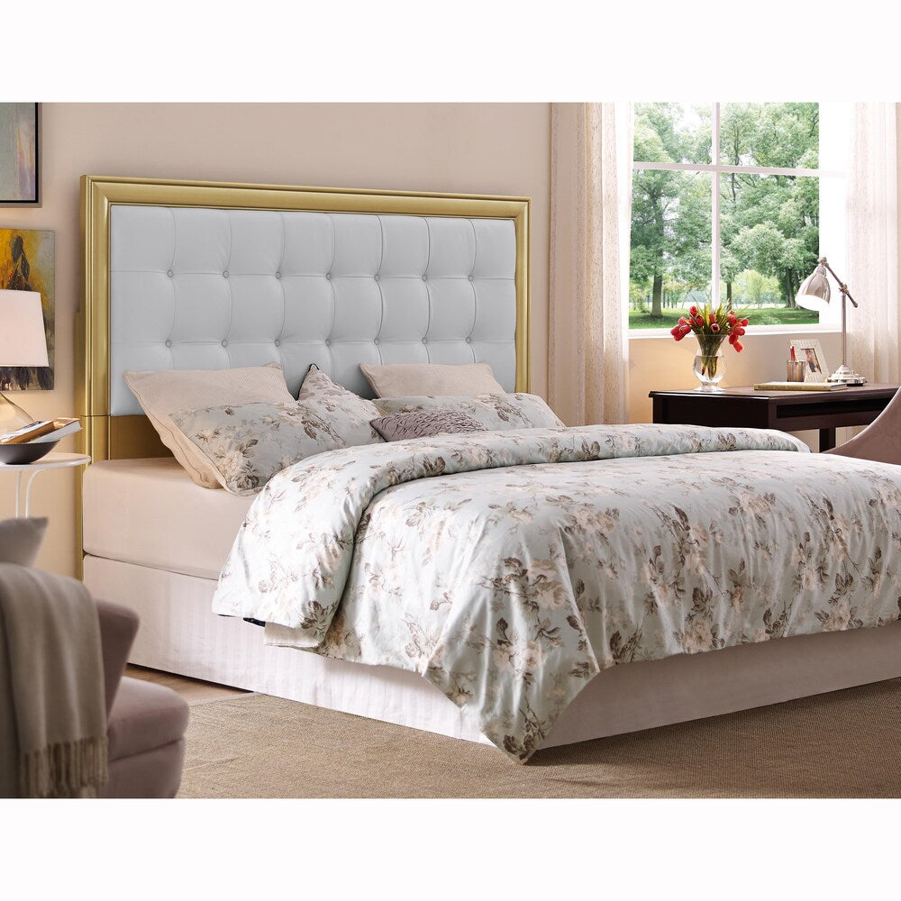 Gold and White Queen/Full Size Upholstered Tufted Headboard