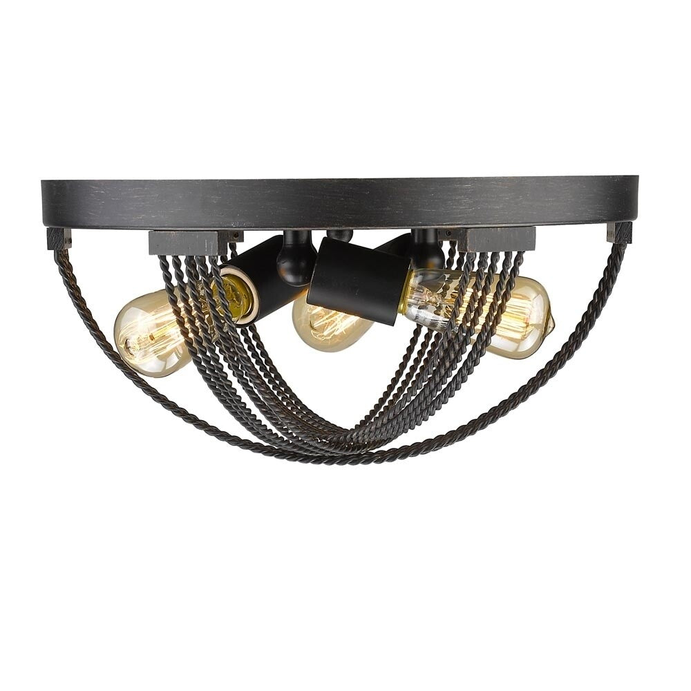 Golden Lighting Carter Aged Bronze Steel Flush Mount Light