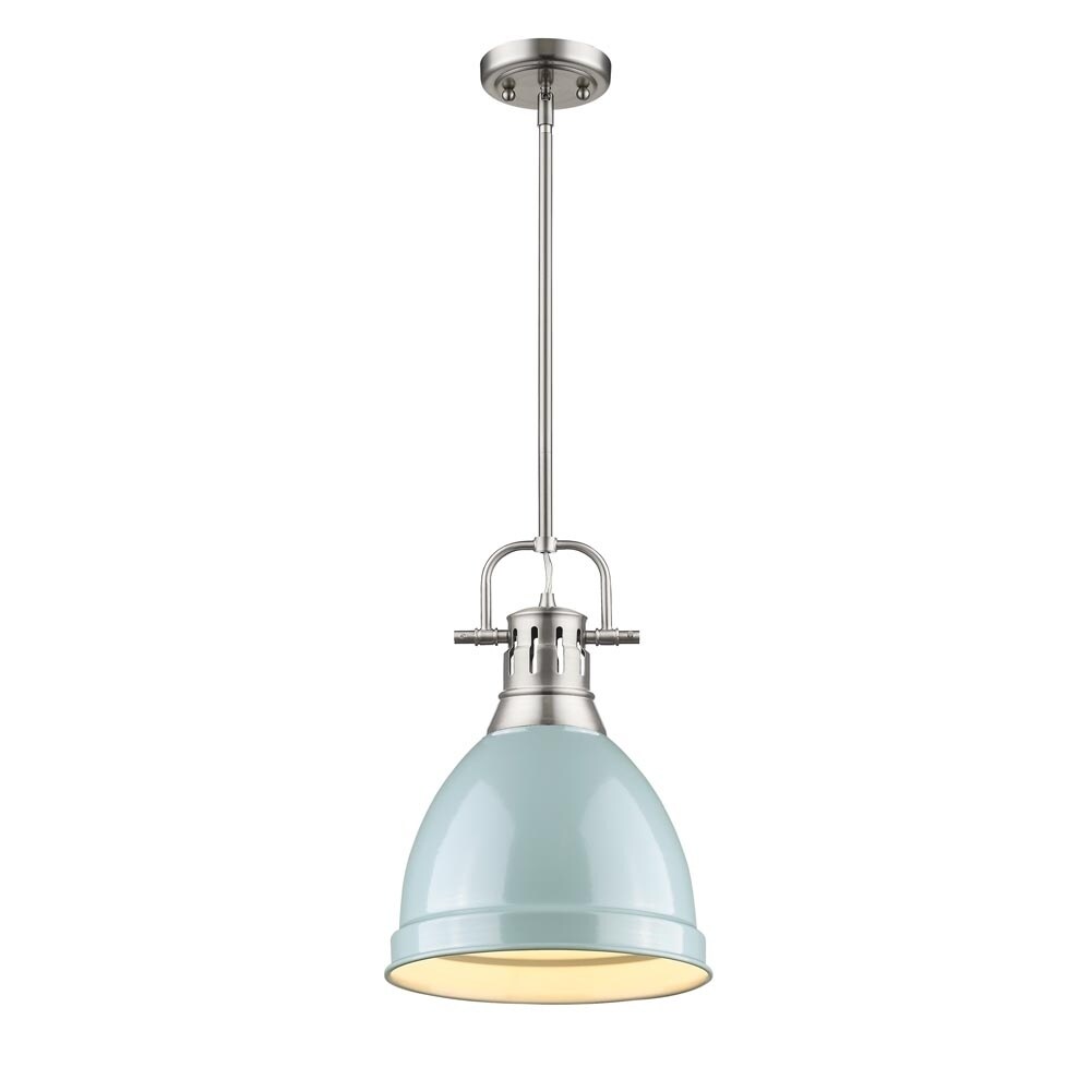 Golden Lighting Duncan Pewter Rod/Seafoam Shade Small Pendant