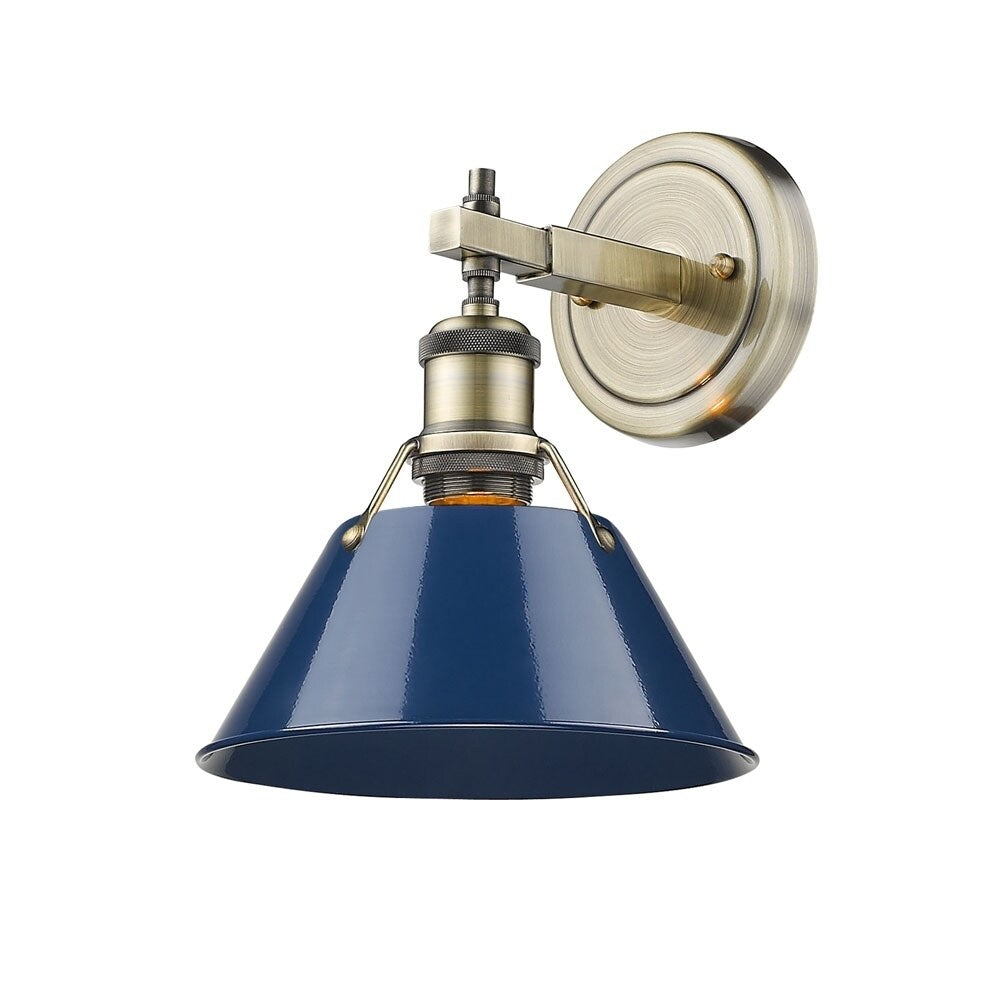 Golden Lighting Orwell 1-light Aged Brass Bath Vanity Light with Navy Blue Shade