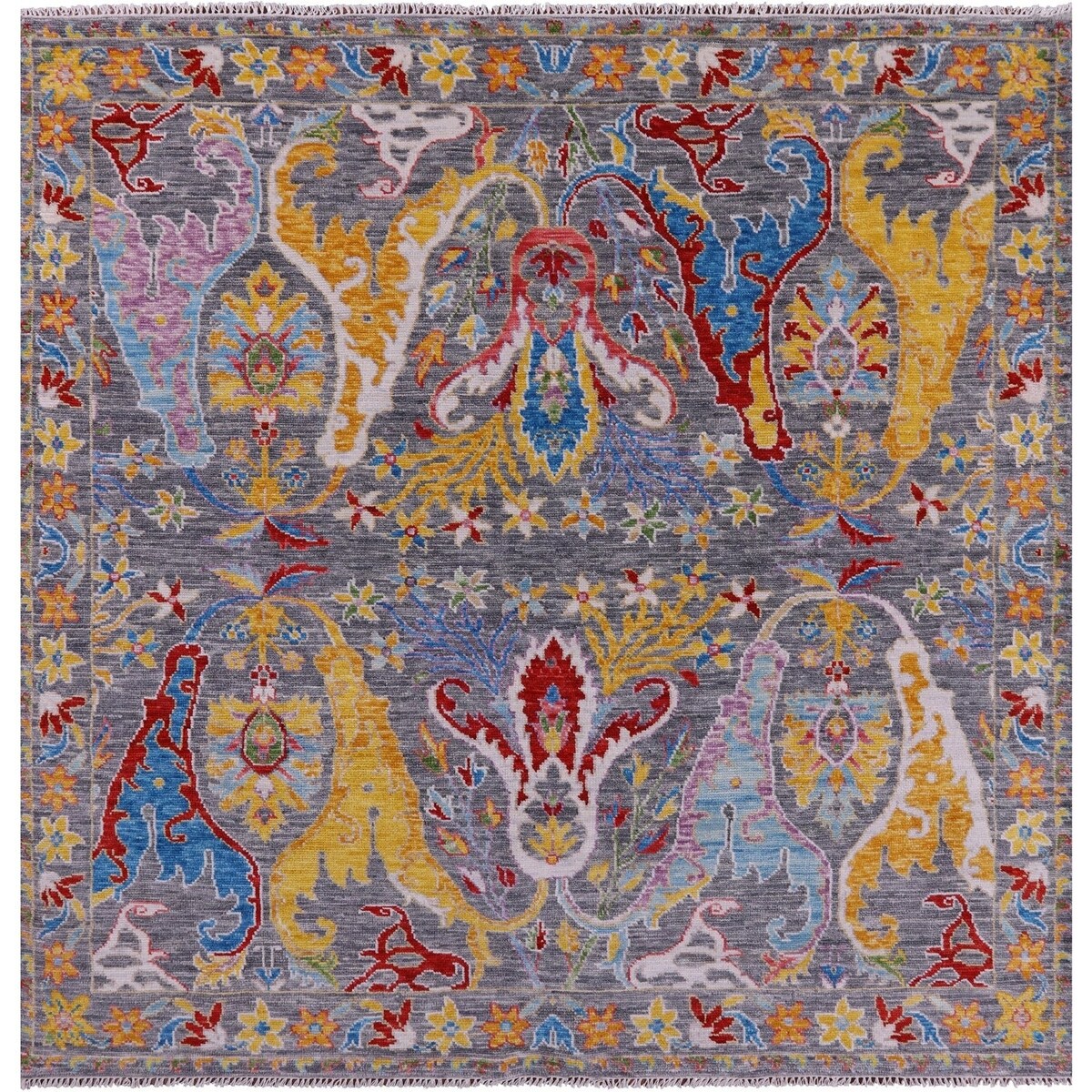 Golden Nile Grey Square Turkish Oushak Handmade Wool Rug - 8' 0" X 8' 2" Square