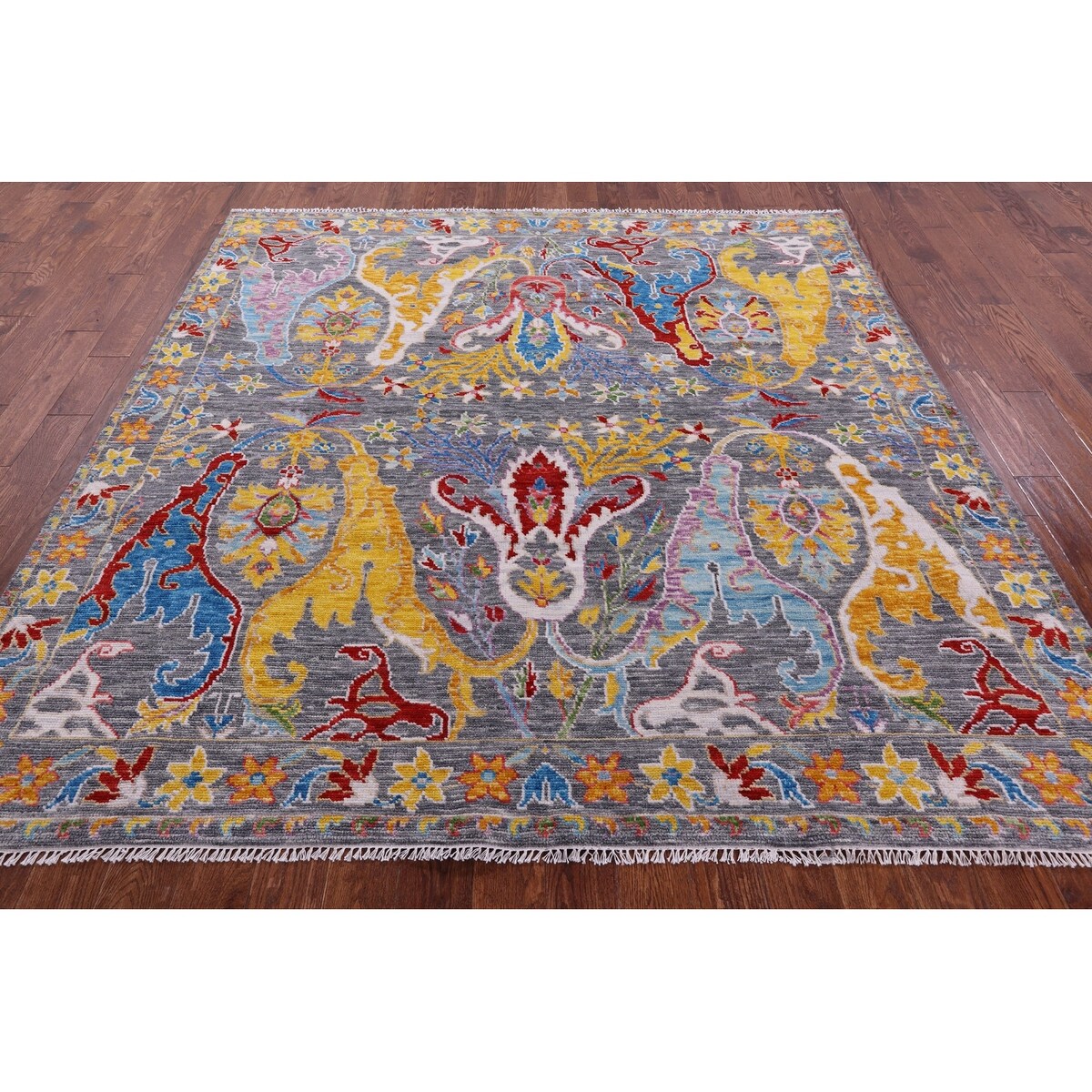 Golden Nile Grey Square Turkish Oushak Handmade Wool Rug - 8' 0" X 8' 2" Square