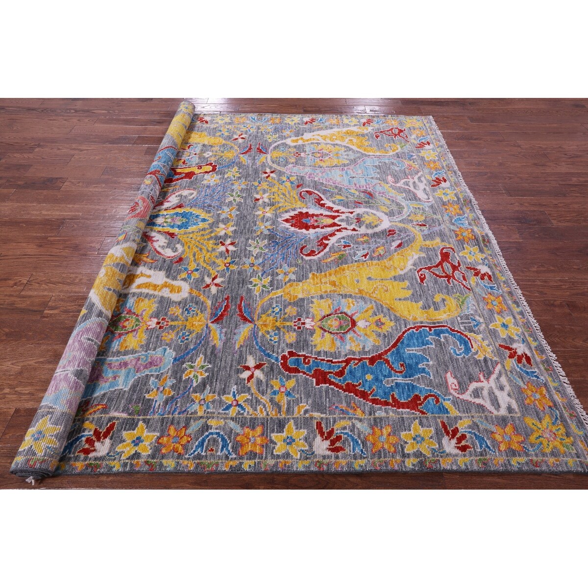 Golden Nile Grey Square Turkish Oushak Handmade Wool Rug - 8' 0" X 8' 2" Square