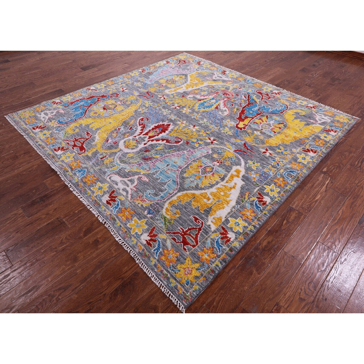 Golden Nile Grey Square Turkish Oushak Handmade Wool Rug - 8' 0" X 8' 2" Square