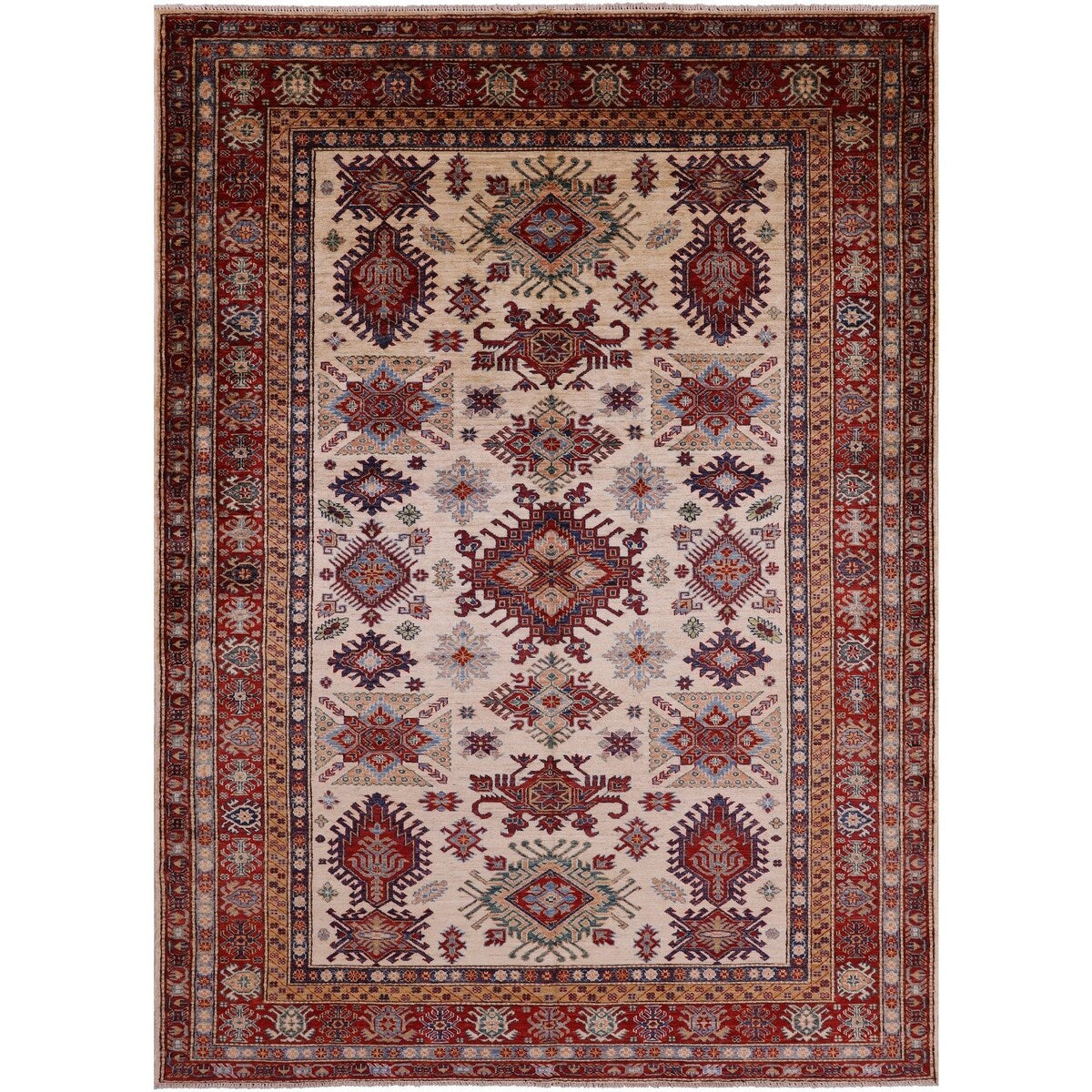 Golden Nile Ivory Super Kazak Hand Knotted Wool Rug - 6' 5" X 8' 11"