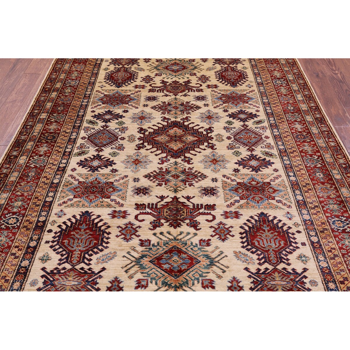 Golden Nile Ivory Super Kazak Hand Knotted Wool Rug - 6' 5" X 8' 11"