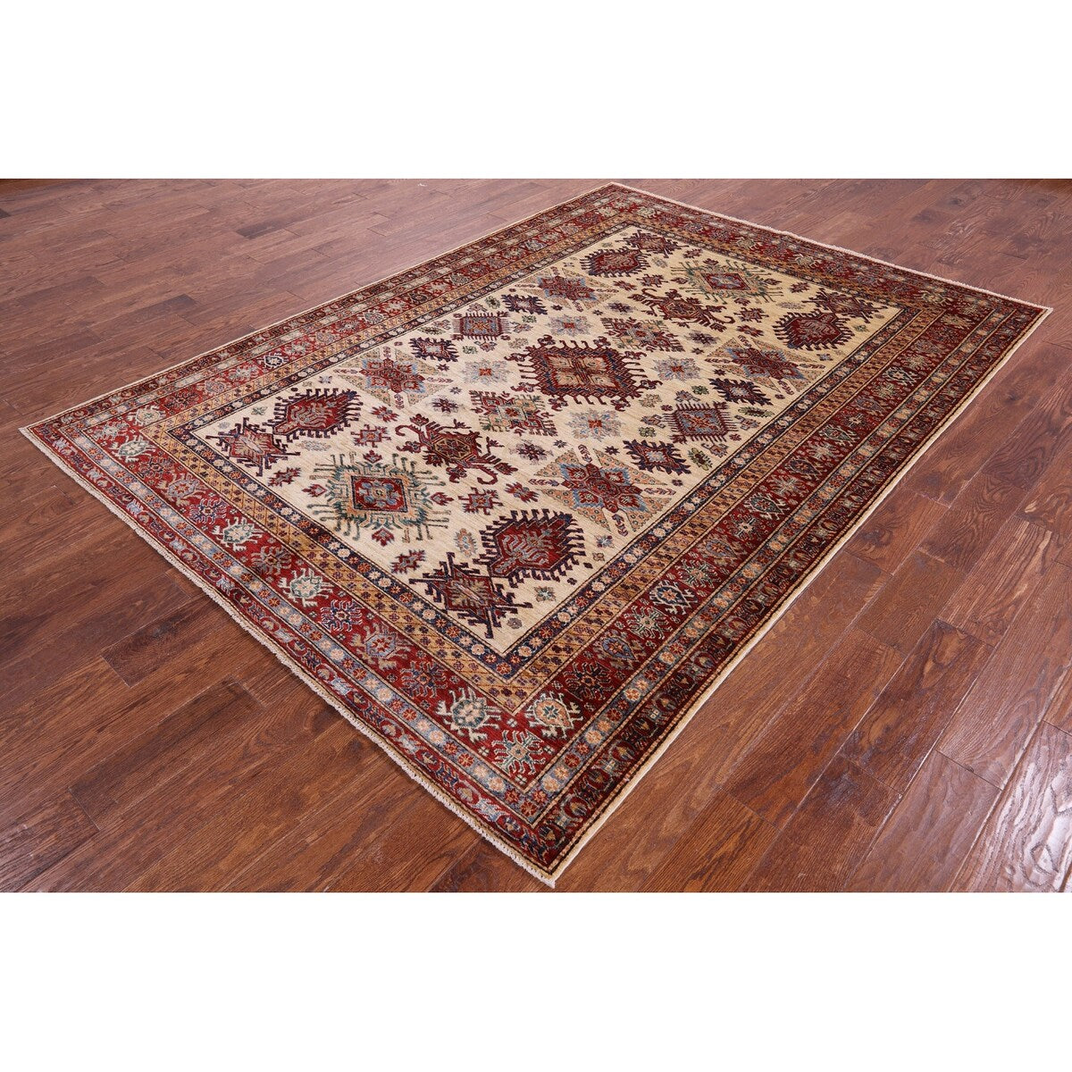 Golden Nile Ivory Super Kazak Hand Knotted Wool Rug - 6' 5" X 8' 11"