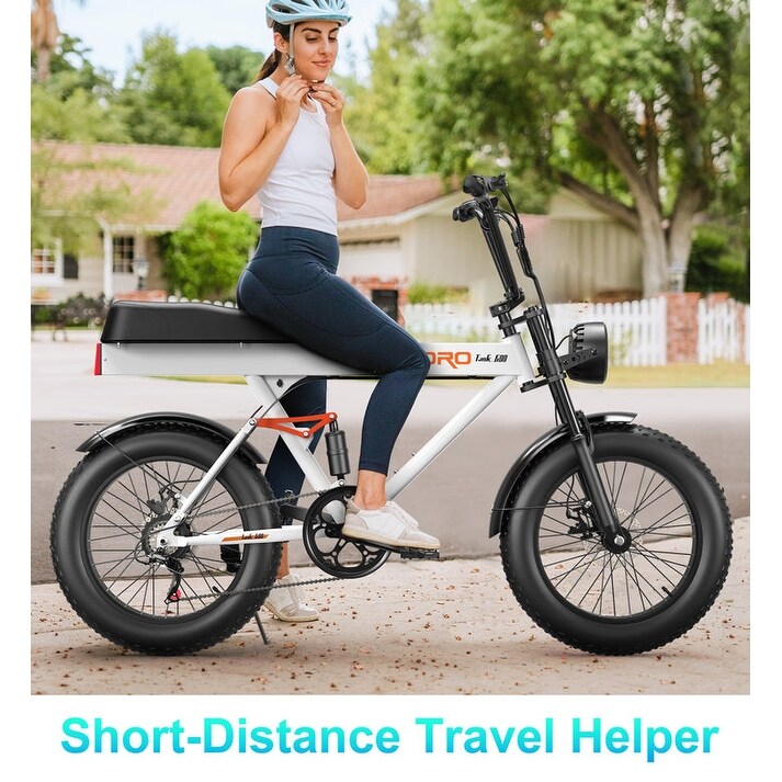 Goldoro Electric Bike for Adults 500W, 20 inch Fat Tire, 31 mph, 48V, 15AH, White