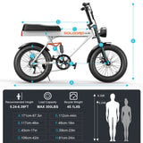 Goldoro Electric Bike for Adults 500W, 20 inch Fat Tire, 31 mph, 48V, 15AH, White