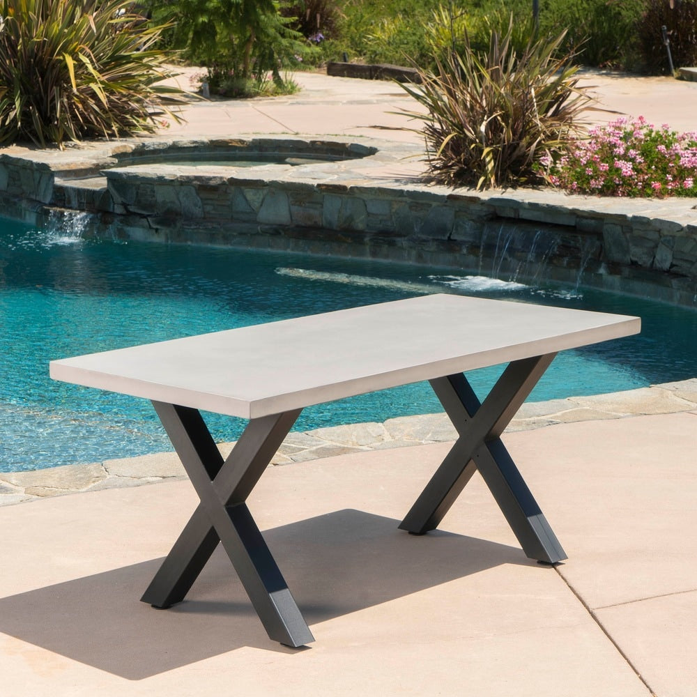 Goleta Outdoor Rectangle Light-weight Concrete Dining Table by Christopher Knight Home