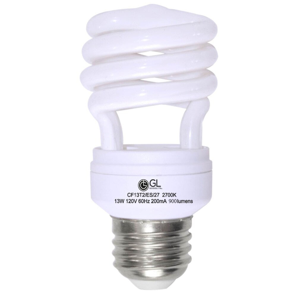 Goodlite® G-10843 13-Watt CFL 60 Watt Replacement 900-Lumen T2 Spiral Light Bulb 12,000 Hour Life Daylight (Case of 25) - White