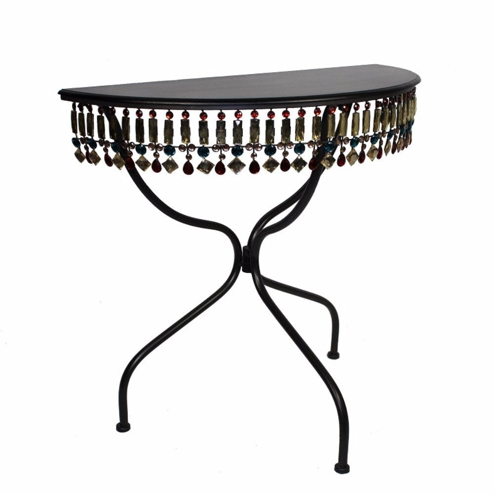 Gorgeously Embellished Semi Circled Metallic Accent Table , Black
