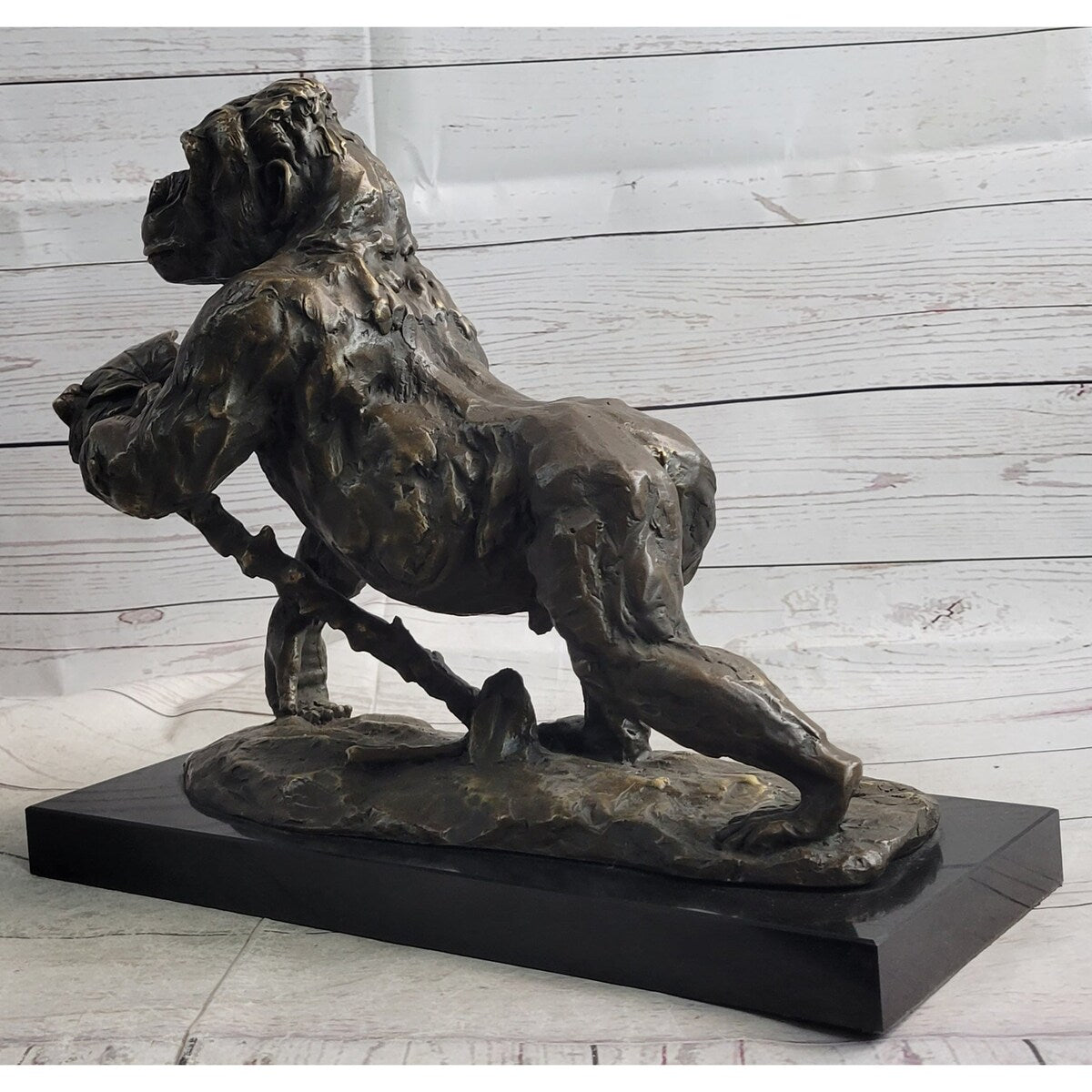 Gorilla Great Ape Bronze Metal Statue Sculpture Figure Decor Signed On Marble Base