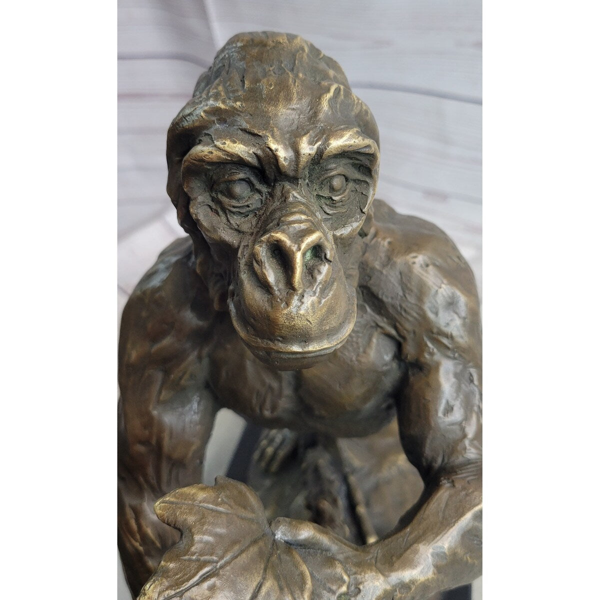 Gorilla Great Ape Bronze Metal Statue Sculpture Figure Decor Signed On Marble Base