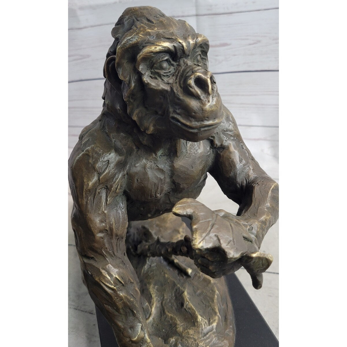 Gorilla Great Ape Bronze Metal Statue Sculpture Figure Decor Signed On Marble Base