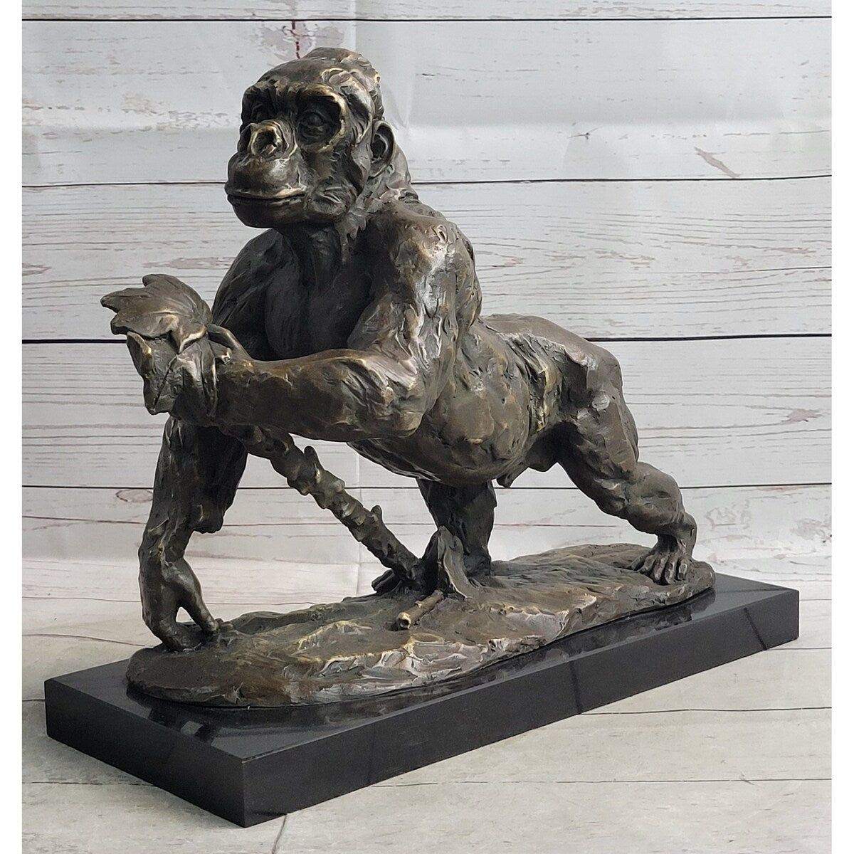 Gorilla Great Ape Bronze Metal Statue Sculpture Figure Decor Signed On Marble Base