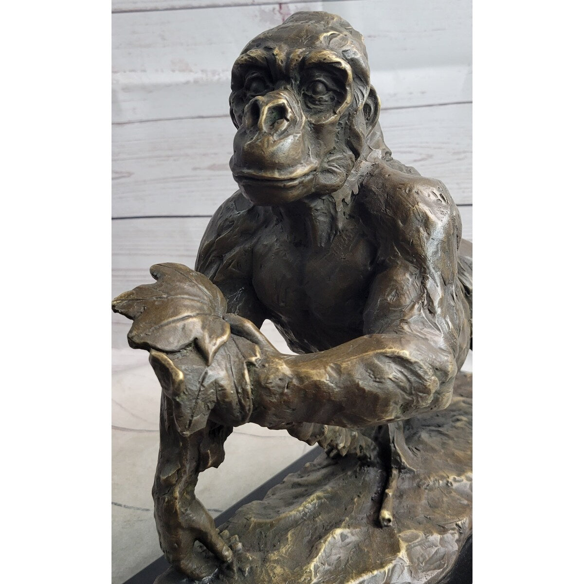 Gorilla Great Ape Bronze Metal Statue Sculpture Figure Decor Signed On Marble Base