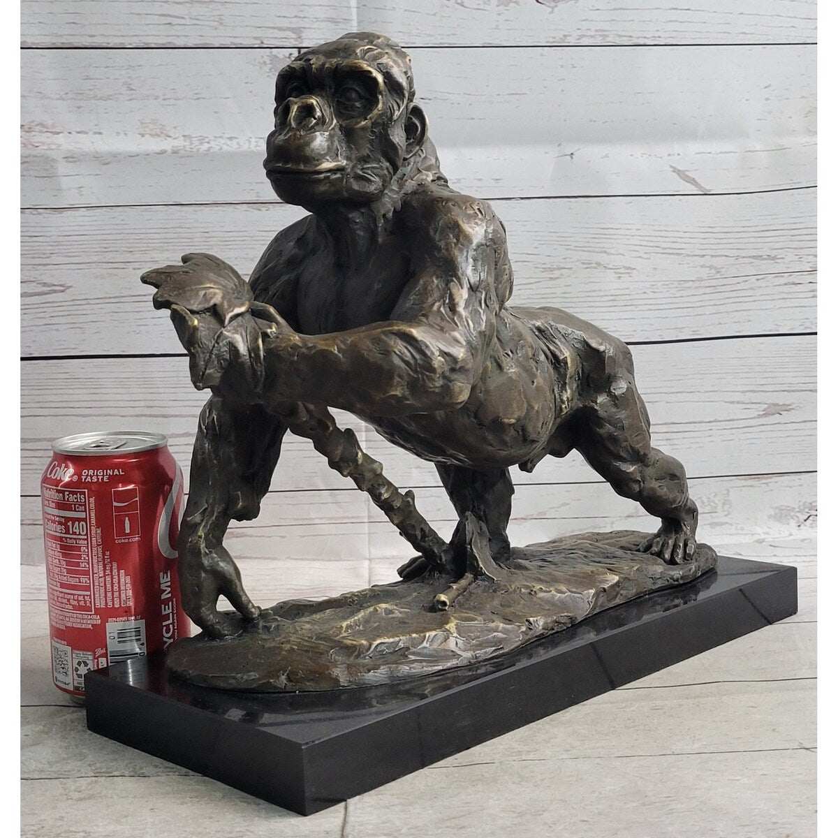 Gorilla Great Ape Bronze Metal Statue Sculpture Figure Decor Signed On Marble Base
