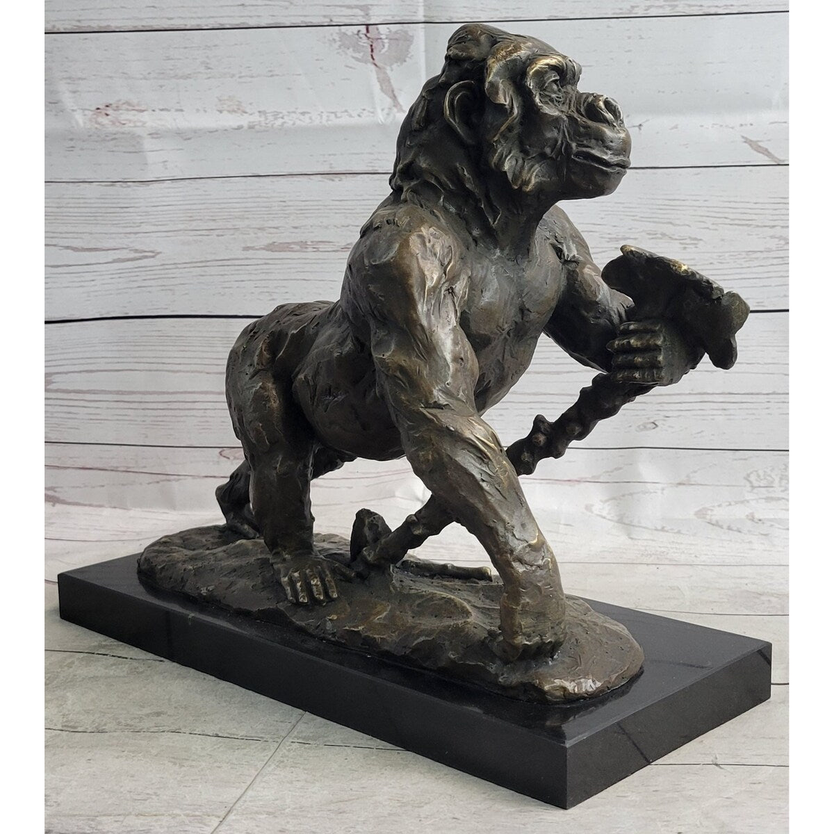 Gorilla Great Ape Bronze Metal Statue Sculpture Figure Decor Signed On Marble Base