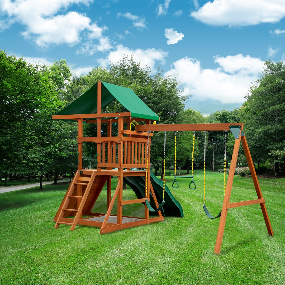 Gorilla Playsets Avalon Wood Swing Set with Dual Slides - Amber