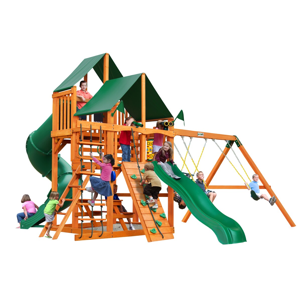 Gorilla Playsets Great Skye I Wooden Play Set with 2 Slides and Multiple Play Decks